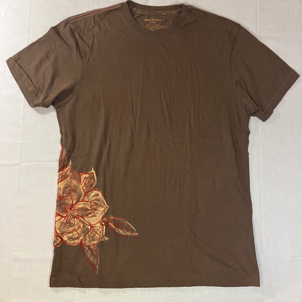 Banana Republic Mens Small Brown Pima Cotton Floral Graphic T-Shirt Short Sleeve